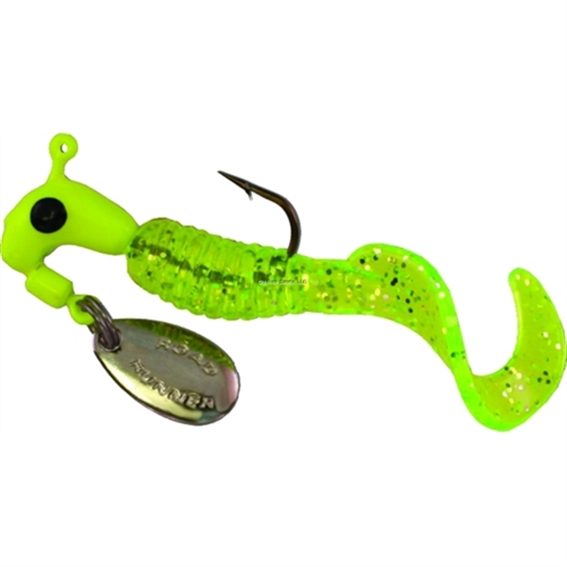 Picture of Road Runner Curly Tail Jig W/Spinner, 1/16 Oz, Chartreuse Glitter, Strip Card