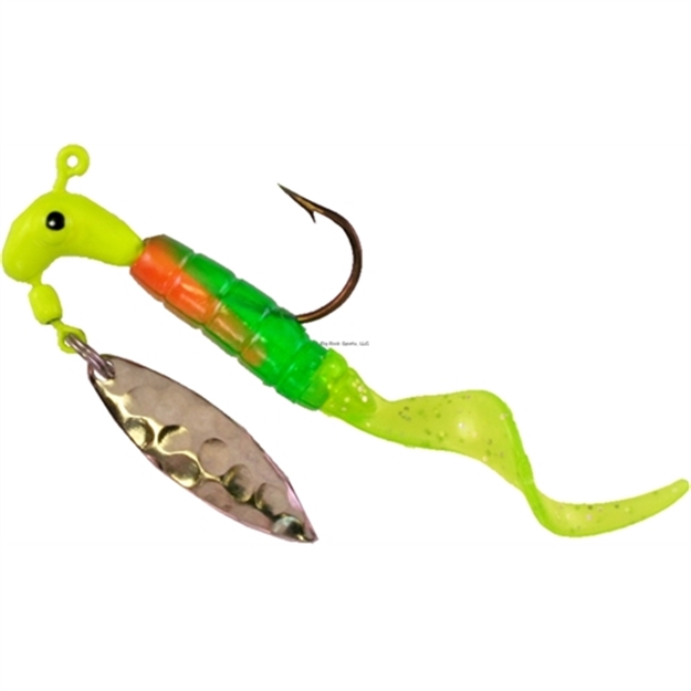 Picture of Road Runner Pro Series Curly Tail Jig W/Spinner, 1/8 Oz, Chartreuse/Pumpkin/Orange/Chartreuse Strip, 1/Pack