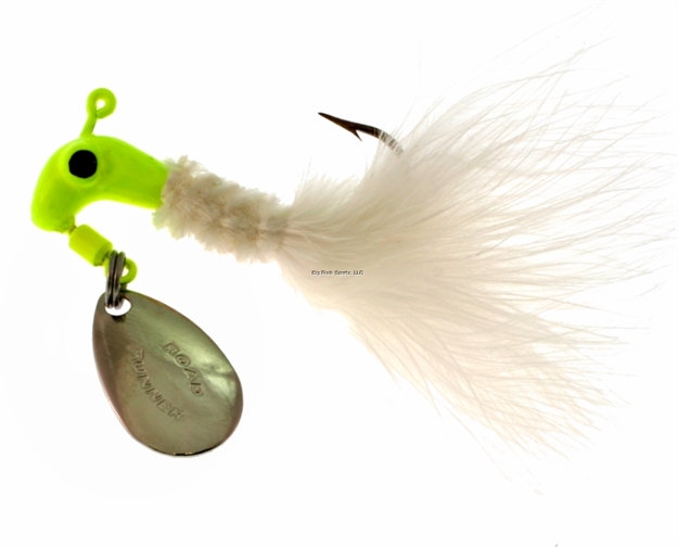 Picture of Road Runner Marabou Jig W/Spinner, 1/16 Oz, Chartreuse/White Strip, Strip Card