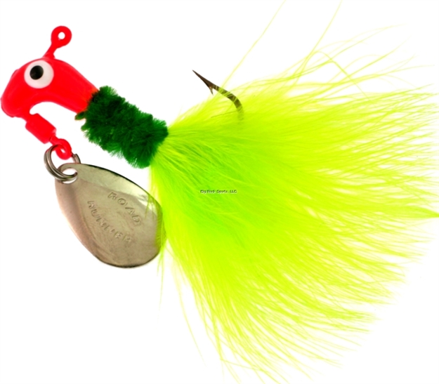 Picture of Road Runner Marabou Jig W/Spinner, 1/8 Oz, Fluorescent Red/Green/Chartreuse Strip, Strip Card
