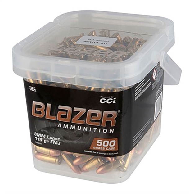 Picture of Blazer Ammo 9Mm 115Gr Fmjrn Brass Case 500Rd Bucket