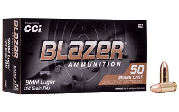 Picture of Blazer Ammunition Blazer Brass Centerfire Pistol Ammo 9Mm, Fmj-Rn, 124 Gr, 1090 Fps, 50 Rnd, Boxed 5201 076683052018