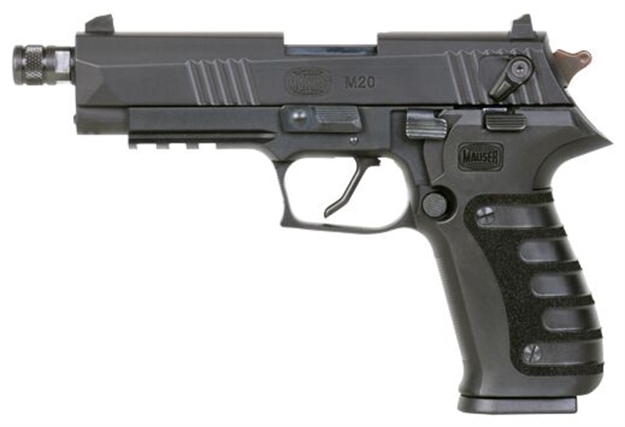 Picture of  Mauser Rimfire 4010102 M20  22 LR 10+1 4.75" Black Steel Threaded Barrel, Black Serrated Slide, Black Aluminum Frame W/Picatinny Rail, Ambidextrous 689585855764