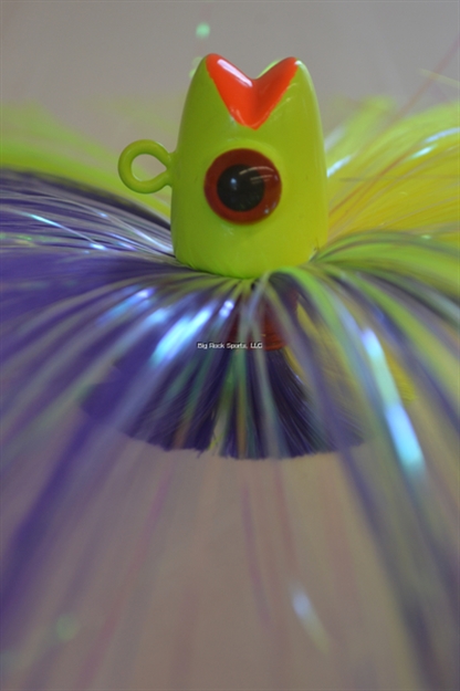 Picture of Blue Water Candy Chomper Parachute Lure, 7 Oz, Purple Chartreuse Skirt/Chartreuse Head