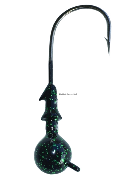 Picture of Blue Water Candy Cross Eyed Ball Jighead, 3/8 Oz, Black With Green Flake, 4/Pack