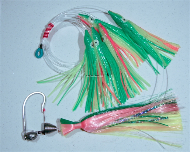 Picture of Blue Water Candy Super Star Fishing Rig, 4 1/4", Green Squid With Green/Chartreuse/Pink Chaser