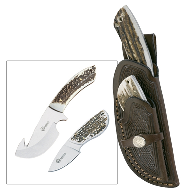 Picture of Boker Ba5130h Hunter Knife Set Stainless Gut Hook/Caping Blade Stag