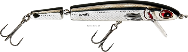 Picture of Bomber Jointed Wake Minnow, 5 3/8", 3/4 Oz, #2 Hooks, Subsurface, Chrome Black Back