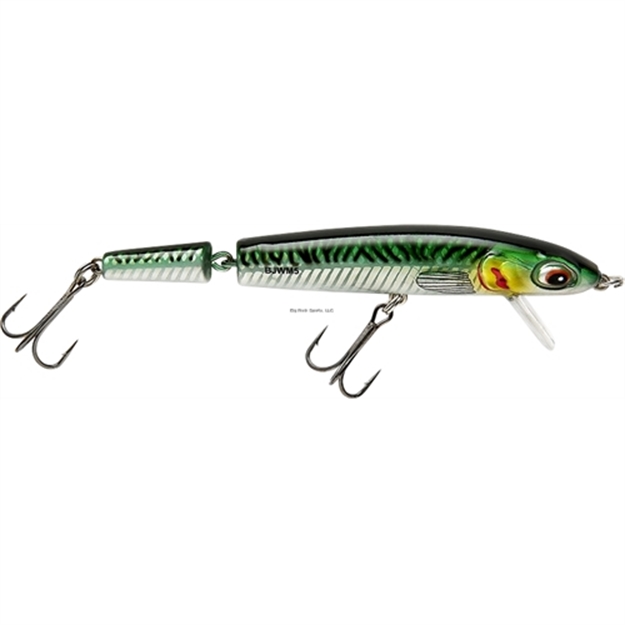 Picture of Bomber Jointed Wake Minnow, 5 3/8", 3/4 Oz, #2 Hooks, Subsurface, Green Mackerel
