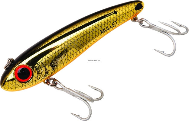 Picture of Bomber Mullet Twitch/Walking Lure, 3 1/2", 5/8 Oz, Gold Chrome/Black/Orange, Slow Sinking