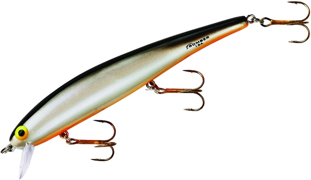 Picture of Bomber Suspending Pro Long A Jerkbait 4 1/2", 1/2 Oz, Pearl/Black TO Grey Back/Orange