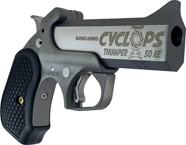 Picture of Bond Arms Bacy Cyclops Thumper 50 AE 1 Shot 4.25" Black/Ss Stainless Steel Barrel, Black Rough & Tumble Stainless Steel Frame, Black B6 Resin Grips BACY-50AE