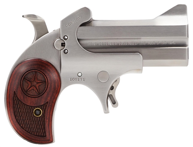 Picture of Bond Arms Bacd Cowboy Defender 357 Mag/38 SP 2Rd 3" Barrel, Stainless Metal Finish, Blade Front/Fixed Rear Sights, Laminated Rosewood Grip, NO Trigger Guard, Manual Safety BACD357MAG