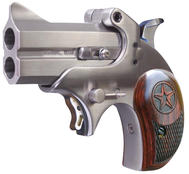 Picture of Bond Arms Bam Mini Original 45 Colt (Lc) 2Rd 2.50"  Stainless Steel Double Barrel & Frame, Auto Extractor & Rebounding Hammer, Blade Front/Fixed Rear Sights, Rosewood Grips, Manual Safety BAM45LC