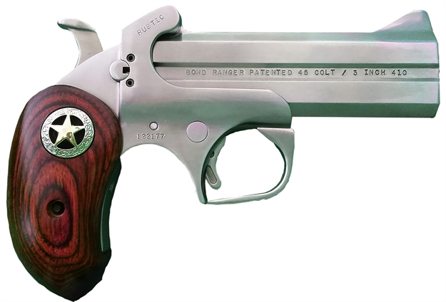 Picture of Bond Arms Barr Rustic Ranger  45 Colt (Lc) 410 Gauge 2Rd Shot 4.25" Matte Stainless Stainless Stainless Steel Frame Rosewood W/Integrated Star Grips BARR-45/410