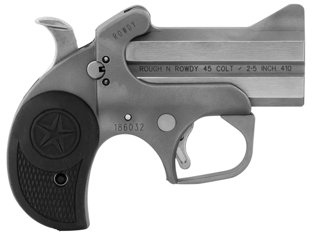 Picture of Bond Arms Barw Rowdy  410/45 Colt (Lc) Derringer 3" 2 Black Rubber Grip Polished Stainless Steel Frame BARW-45/410 855959009983