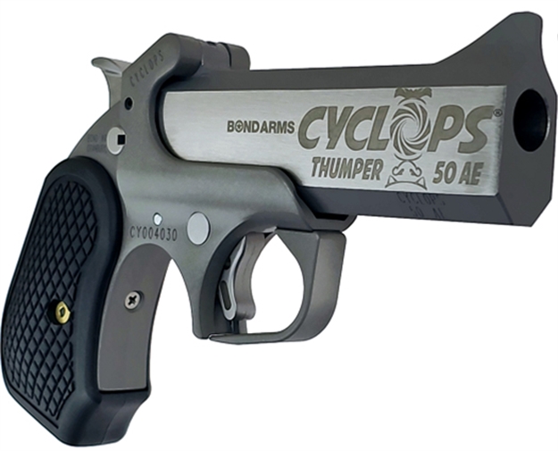 Picture of Bond Arms Bacy Cyclops Thumper 50 AE 1 Shot 4.25" Black/Ss Stainless Steel Barrel, Black Rough & Tumble Stainless Steel Frame, Black B6 Resin Grips BACY-50AE 855959007590