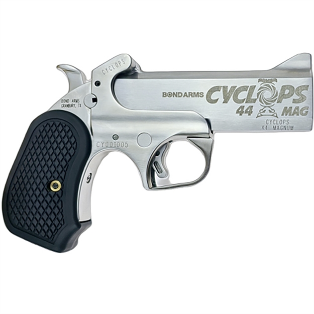 Picture of Bond Arms Bacyp Cyclops Big Bore 44 Mag 1Rd 4.25"  Stainless Steel W/Engraved Barrel, Matte Stainless Frame, Black Extended B6 Resin Grip BACYP-44MAG 855959003523