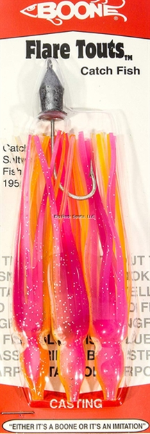 Picture of Boone Bait Co. Flare Touts 1/2Oz 3/0 HK Pink Yellow Pearl Stripe 3 PK