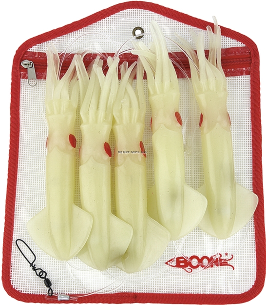 Picture of Boone Bait Co. Sea Squid Daisy Chain, 5 - 9" Squids, Glo