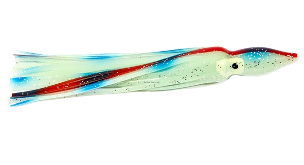 Picture of Boone Bait Co. Squid Skirt 4 1/4" 5 Pk, Glo Grn. Bands Red Stp, 4 1/4"