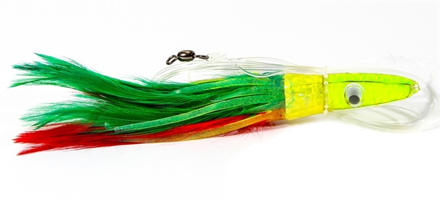 Picture of Boone Bait Co. Tuna Treat Rigged Trolling Feather, 6", 1 1/2 Oz, 6/0 Hook, Mexican Flag