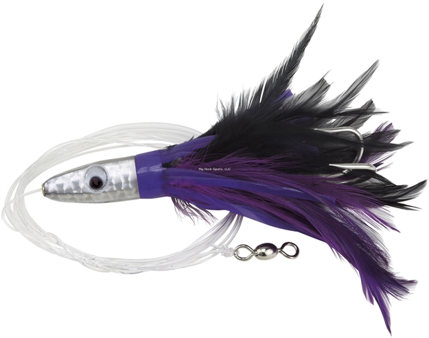 Picture of Boone Bait Co. Tuna Treat Rigged Trolling Feather, 6", 1 1/2 Oz, 6/0 Hook, Purple/Black