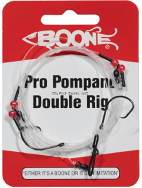 Picture of Boone Pro Double Hook Pompano Rig, Flourocarbon 30Lb Main Line & 20Lb Drop Line, Blk #2 Vmc Circle HK