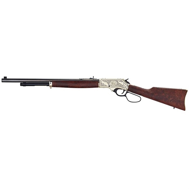 Picture of  Henry H009bgwl Wildlife  30-30 Win 5+1 20" Blued Octagon, Polished Brass Engraved Rec, American Walnut Furniture, Adj. Brass Buckhorn Sight