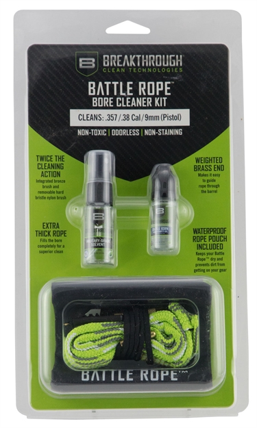 Picture of Breakthrough Battle Rope Pistol Cleaning Kit With Mini Bottles And Bag - .357 Cal / .38 Cal / 9Mm