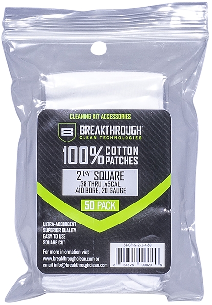Picture of  Breakthrough Clean Btcps21450 Square Cleaning Patches  For .38-.45 Cal & .410-20 Gauge 2.25" 50 Pack/6 Per Case 854325008209