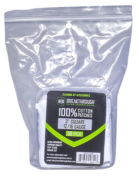 Picture of  Breakthrough Clean Btcps350 Square Cleaning Patches  100% Cotton 50 Pack For 12-16 Guage 854325008223