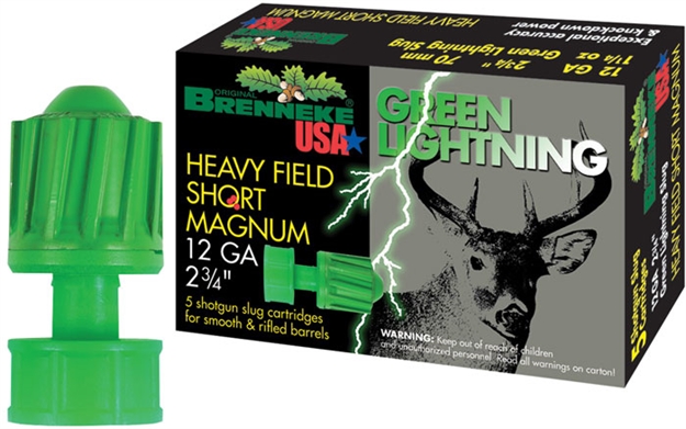 Picture of Brenneke Green Lightning Hfsm Rifled Slugs 12 Ga, 2-3/4 In, 1-1/4Oz, 1476 Fps, 5 Rnd Per Box SL-122HFSGL