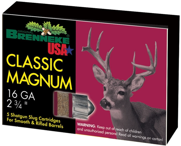 Picture of Brenneke Classic Magnum Sabot Slugs 16 Ga, 2-3/4 In, 1Oz, 1480 Fps, 5 Rnd Per Box SL-162CLM