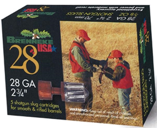 Picture of Brenneke Rifled Slugs 28 Ga, 2-3/4 In, 5/8Oz, 1450 Fps, 5 Rnd Per Box SL-282BR 030128280127