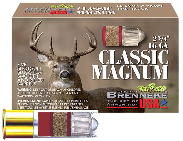 Picture of  Brenneke Sl162clm Classic Magnum  16Gauge 2.75" 1Oz Slug Shot 5 Per Box/50 Case