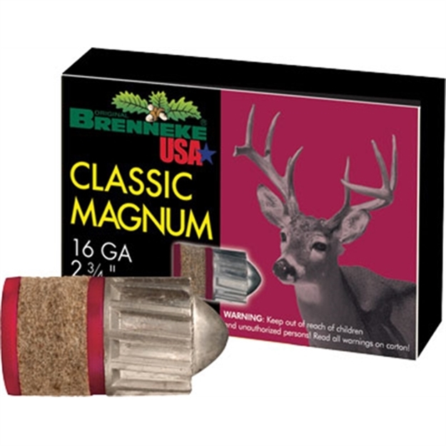 Picture of Brenneke Classic Magnum Sabot Slugs 16 Ga, 2-3/4 In, 1Oz, 1480 Fps, 5 Rnd Per Box SL-162CLM 030128160184