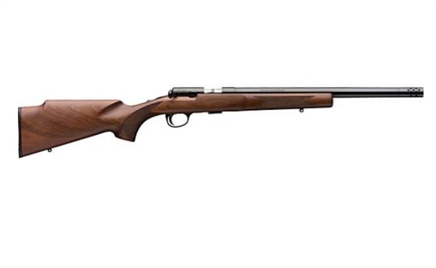 Picture of  Browning 025251204 T-Bolt Target/Varmint 22 Wmr 10+1 16.50" Bull Barrel, Removeable Muzzle Break, Blued Steel Receiver, Satin Black Walnut Stock With Monte Carlo Comb, Optics Ready 023614744191