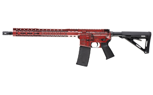 Picture of Black Rain Ordnance Browtprb Spec 15+ WE The People 5.56X45mm Nato 30+1 16", Red Battleworn With Deep Engraving, 15" Slim M-Lok, Magpul Grip/Carbine Stock, Castle Flash Hider BRO-WTP-RB 697067868119