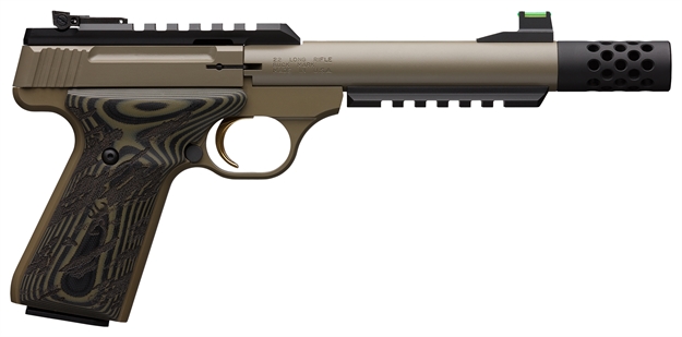 Picture of Browning 051560490 Buck Mark Plus  Suppressor Ready 22 LR 5.90" 10+1 Elite Sand Cerakote Black,Olive G10 Grip