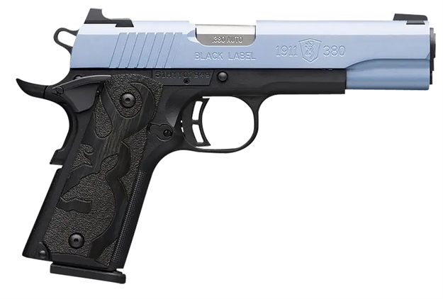 Picture of  Browning 051989492 1911-380 Black Label Full Size Frame 380 Acp 8+1, 4.25" Matte Stainless Steel Barrel, Polar Blue Cerakote Serrated Aluminum Slide, Matte Black Polymer Frame W/Beavertail 023614857686