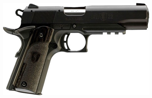 Picture of  Browning 051816490 1911 Black Label Full Size Frame 22 LR 10+1, 4.25" Stainless Steel Barrel, Matte Black Serrated Slide & Polymer Frame W/Beavertail & Picatinny Rail