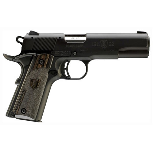 Picture of  Browning 051815490 1911 Black Label Compact 22 LR 10+1 3.63" Stainless Steel Barrel, Matte Black Serrated Slide & Polymer Frame W/Beavertail, Black Laminate Stippled Grip