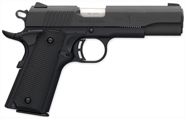 Picture of  Browning 051904492 1911 Black Label Full Size Frame 380 Acp 8+1 4.25" Matte Stainless Steel Barrel, Serrated Steel Slide, Matte Black Polymer Frame W/Beavertail, Black Polymer Grip, Right Hand 023614044451