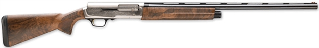 Picture of  Browning 0118203004 A5 Ultimate 12 Gauge 28" Barrel 3" 4+1, Blued Barrel, Engraved Satin Nickel Finished Receiver, Gloss Oil Grade Iii Turkish Walnut Stock With Close Radius Pistol Grip
