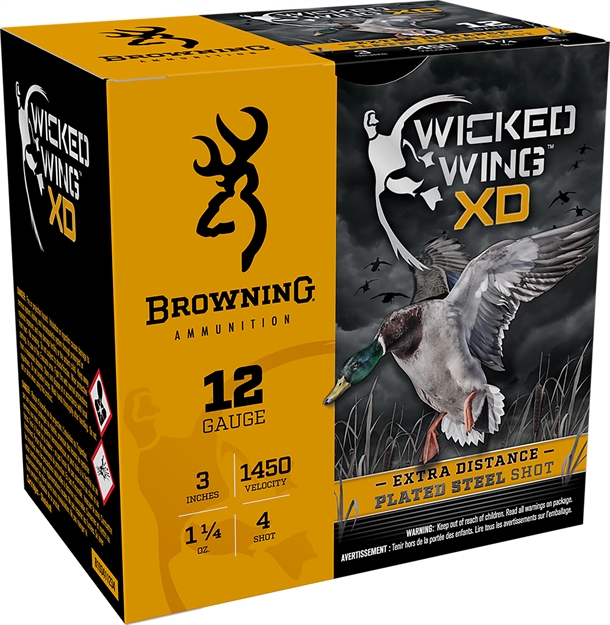 Picture of Browning Shotshells 12Ga 3" 1-1/4Oz 4Shot Bxd Extra Distance Steel Shot Waterfowl 1450Fps 25Rd Box B193411234