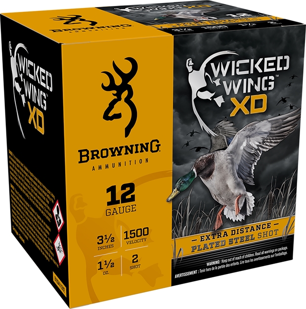 Picture of Browning Shotshells 12Ga 3-1/2" 1-1/2Oz 2Shot Bxd Extra Distance Steel Shot Waterfowl 1500Fps 25Rd Box B193411242