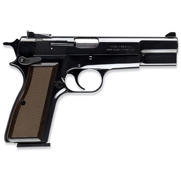 Picture of Browning HI Power Standard Semi Auto Pistol 9Mm, 4.6 In, Wood Grp, 10+1 Rnd, Fixed Sights, Blued Frame