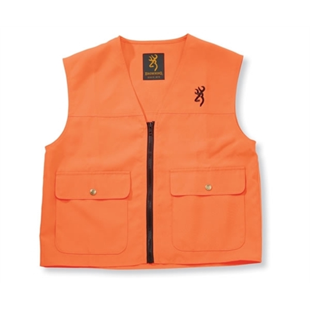 Picture of Browning Blaze Orange Safety Vest Zip Front Back License Loop Large Snap Shell Pockets Size Xtra Large 3051000104