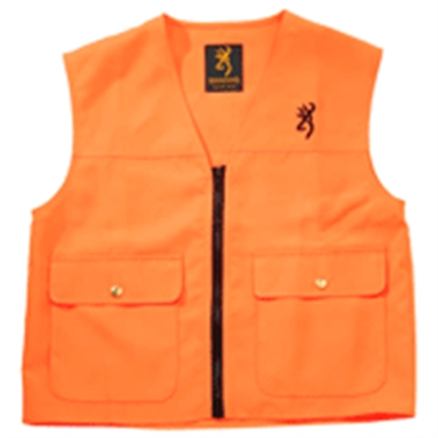 Picture of Browning Blaze Orange Safety Vest Zip Front Back License Loop Large Snap Shell Pockets Size Medium 3051000102 023614324904